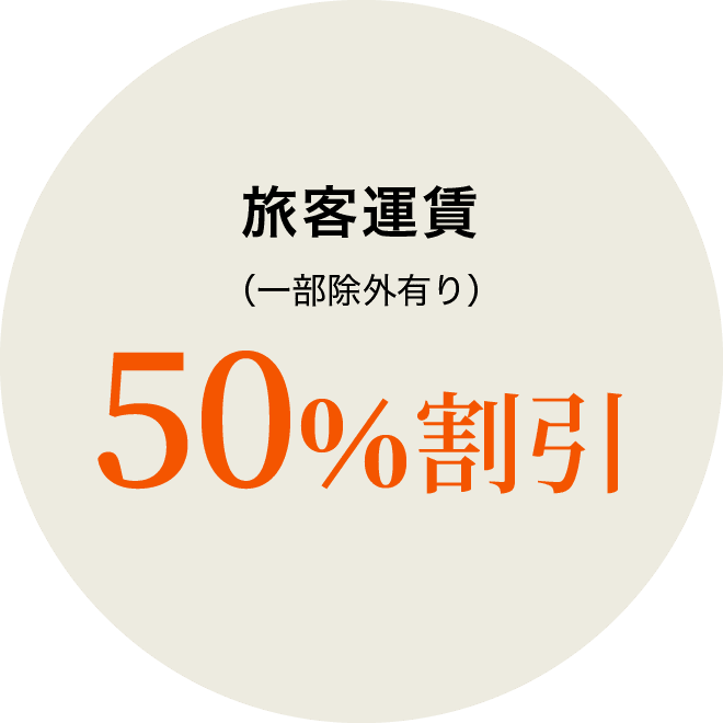 旅客運賃（一部除外有り）50％割引